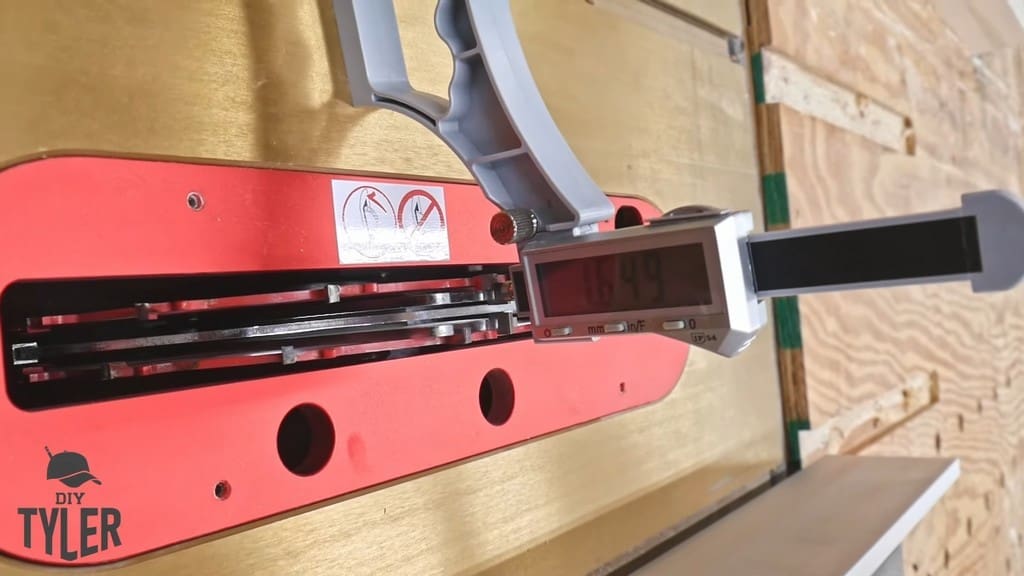 man measuring dado router depth with iGaging tool
